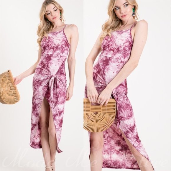 BOHO DOLLZ Tie Dye Berry Midi Dress- BodyCon - Picture 2 of 4